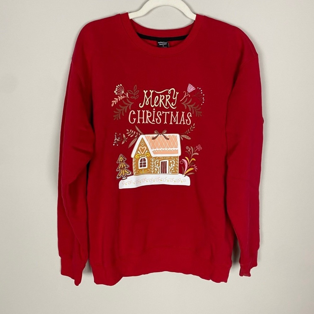 Lildy Holiday Sweatshirt Red Gingerbread House Merry Christmas Small‎
